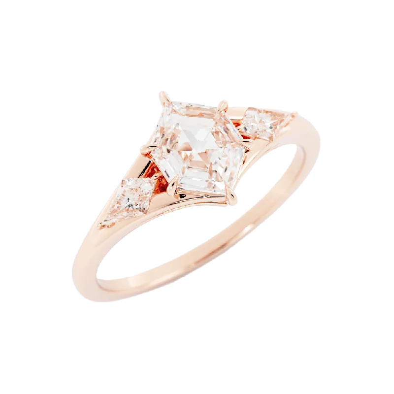 1.8 Salt and Pepper Hexagon Cut Moissanite Engagement Ring 14k Rose Gold