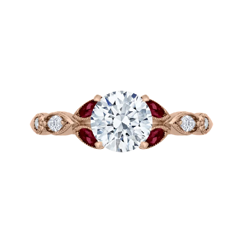 14K Rose Gold Round Diamond and Ruby Engagement Ring (Semi Mount)