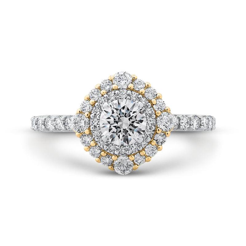 14K Two Tone Gold Round Diamond Double Halo Engagement Ring