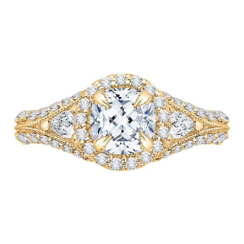 14K Yellow Gold Cushion Diamond Halo Engagement Ring with Split Shank (Semi Mount)