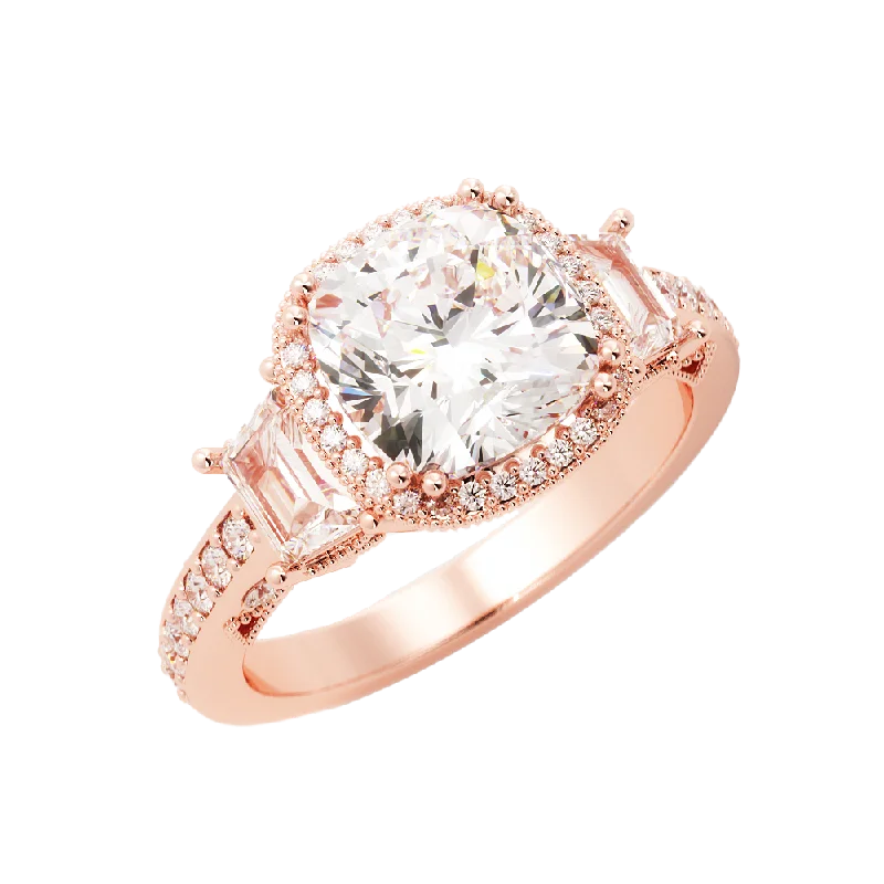 3.4 Carat Cushion Cut Diamond w/ Halo Engagement Ring 14k Rose Gold