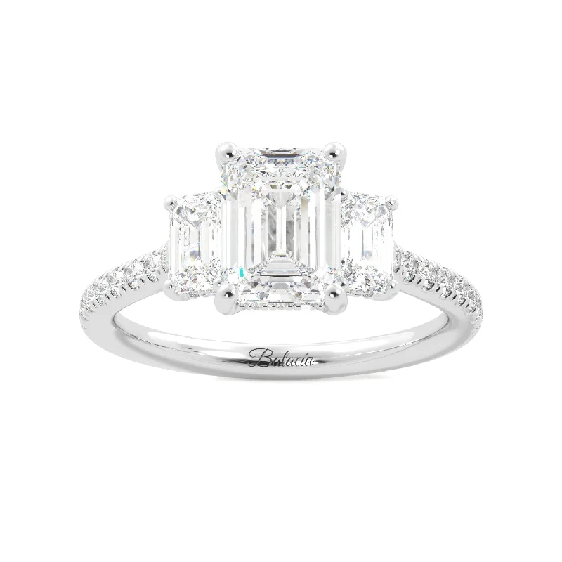 Emerald Cut Three Stone Diamond Engagement Ring