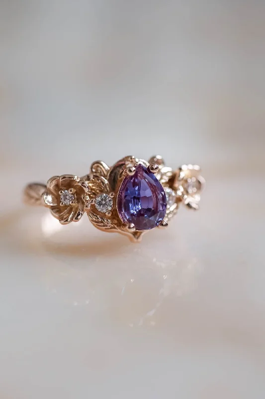 Engagement ring with pear cut alexandrite in rose gold / Adelina