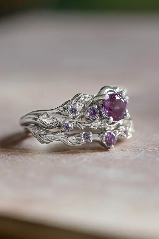 Alexandrite ring set for engagement / Japanese Maple