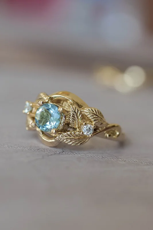 Aquamarine and diamonds engagement ring / Azalea