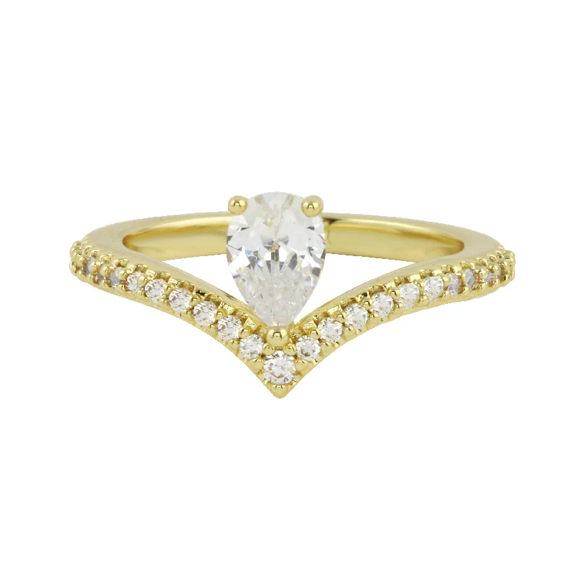 Asymmetrical Pear and Diamond Pavé V Engagement Ring