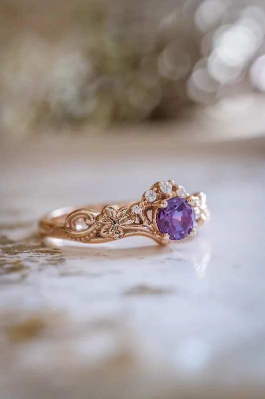 Colour changing alexandrite ring, elvish engagement ring / Horta