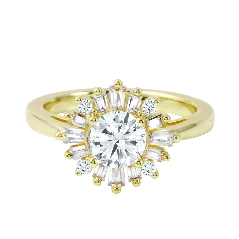 Round Diamond Starburst Engagement Ring