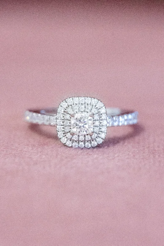 Cushion Cut Double Halo Moissanite Engagement Ring