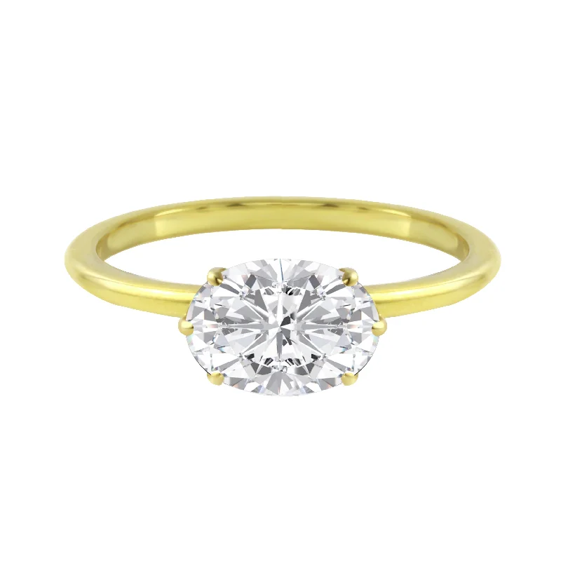 East-West Oval Diamond Six Prong Solitaire Engagement Ring