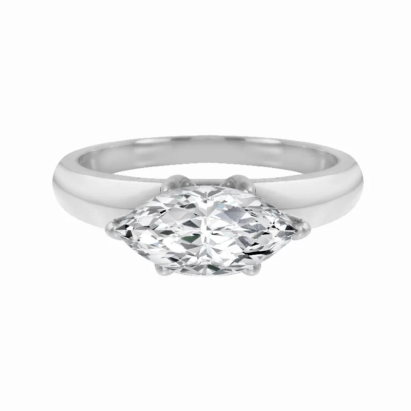 East-West Solitaire Marquise Diamond Wide Knife Edge Engagement Ring