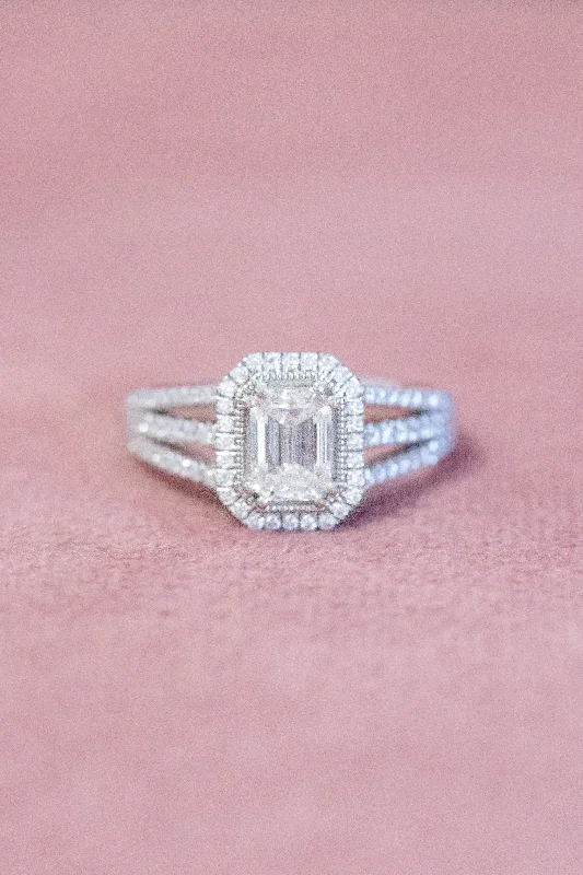 The Emerald Cut Double Halo Moissanite Engagement Ring