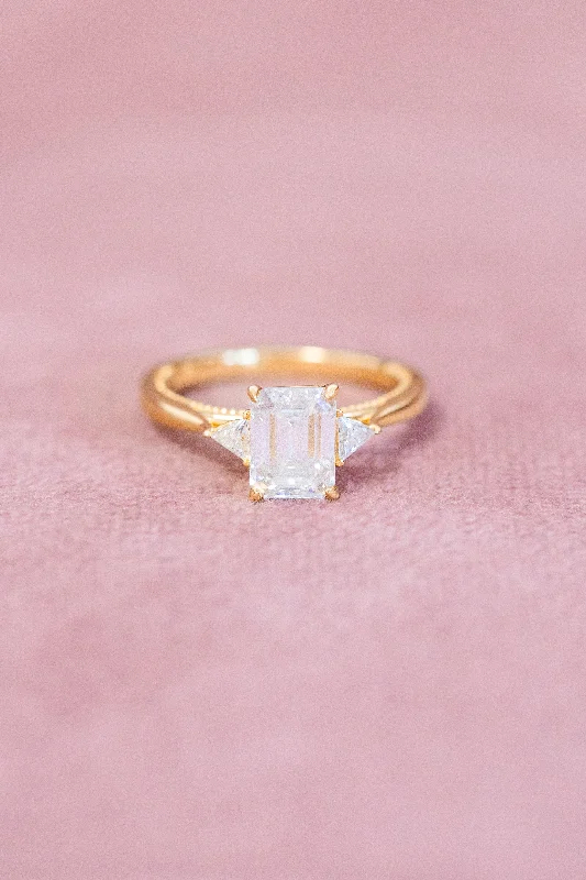 Emerald Cut Moissanite Three-Stone Silhouette Engagement Ring