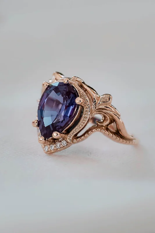 Engagement ring with big pear cut lab alexandrite / Lida