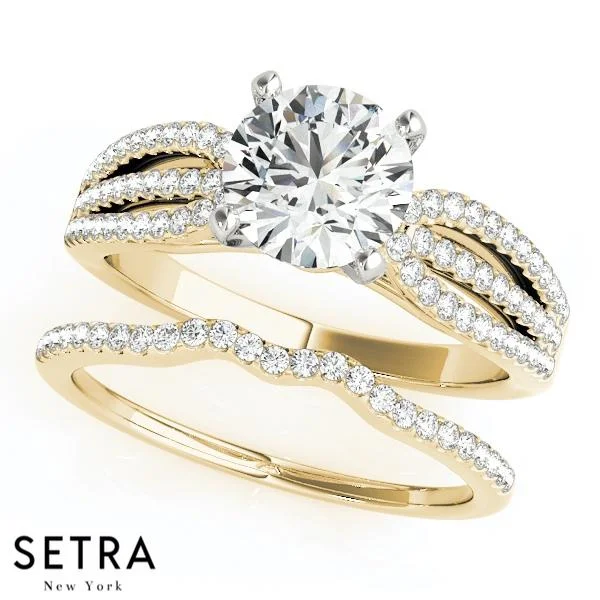 SET OF DIAMOND ENGAGEMENT & WEDDING 14K GOLD RINGS