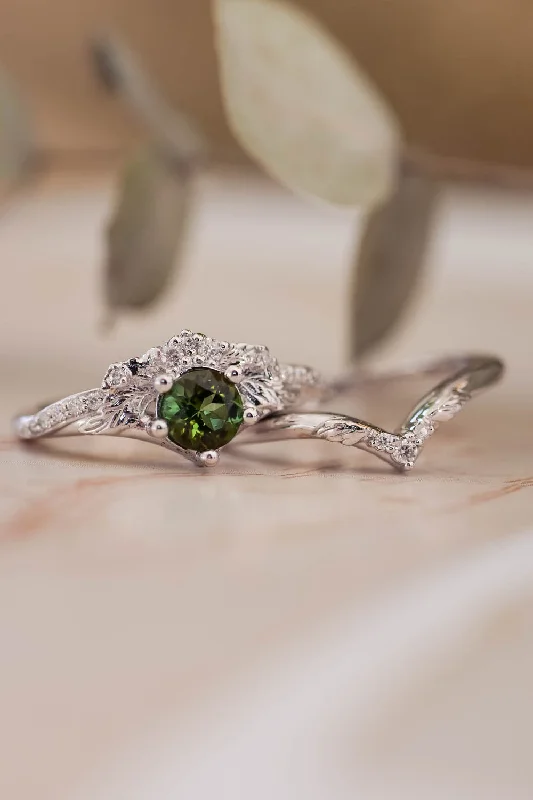 Engagement & wedding ring set with green tourmaline / Amelia