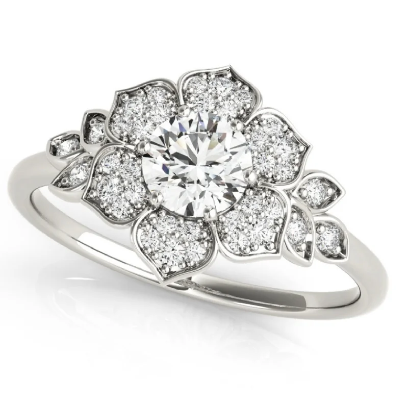 Floral Round Moissanite Engagement Ring