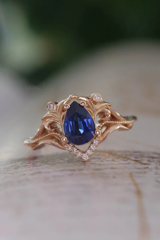 Lab sapphire and diamonds engagement ring / Lida small