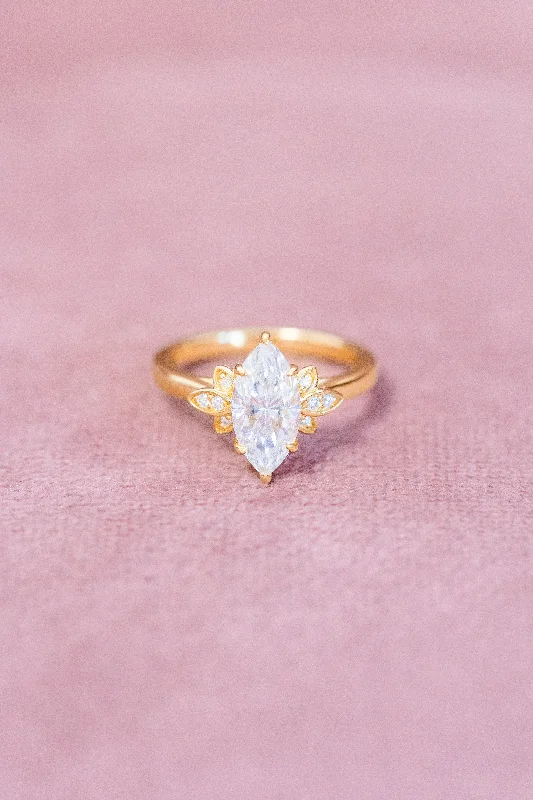 Marquise Moissanite Floral Accents Engagement Ring