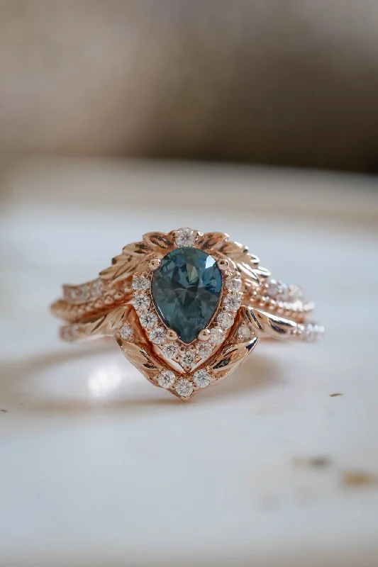 Montana blue sapphire ring set, antique style engagement rings / Lyonella