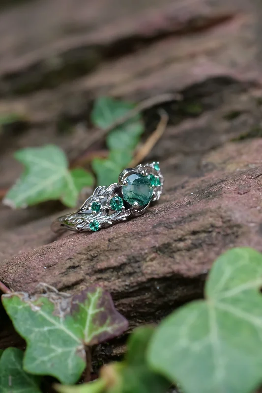 Moss agate & vivid emeralds ring / Japanese Maple