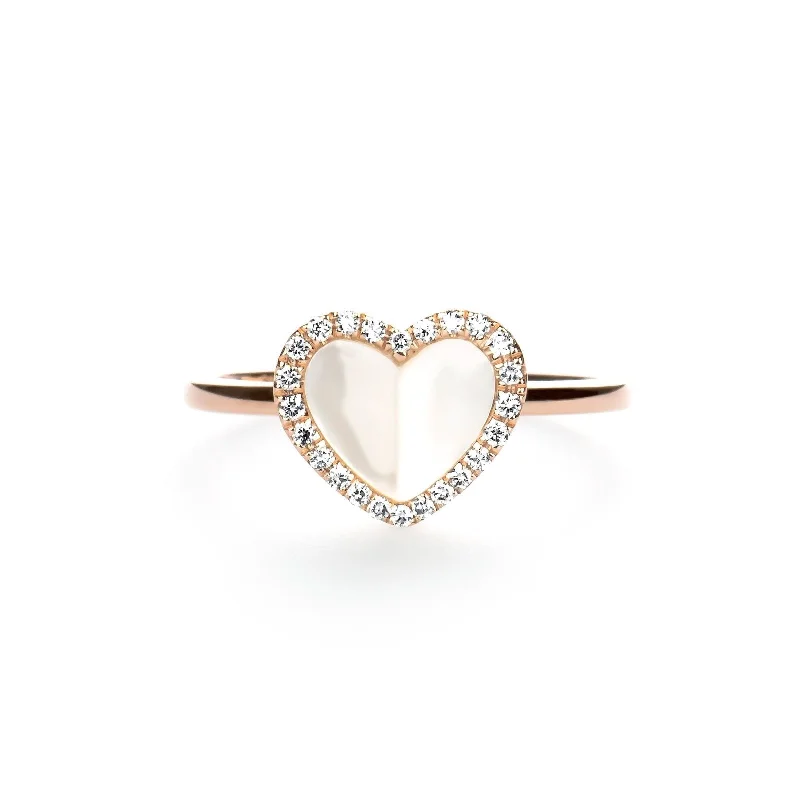 Mother of Pearl Heart with Diamond Halo Ring