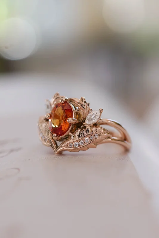 Orange sapphire and diamonds engagement ring / Adonis