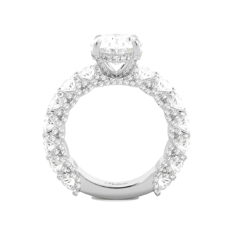 Oval Diamond with Oval Side Diamonds Iced Out Engagement Ring