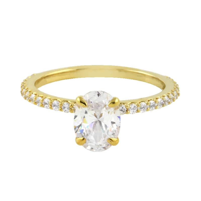 Oval Cut Diamond Solitaire and Pavé Band Engagement Ring