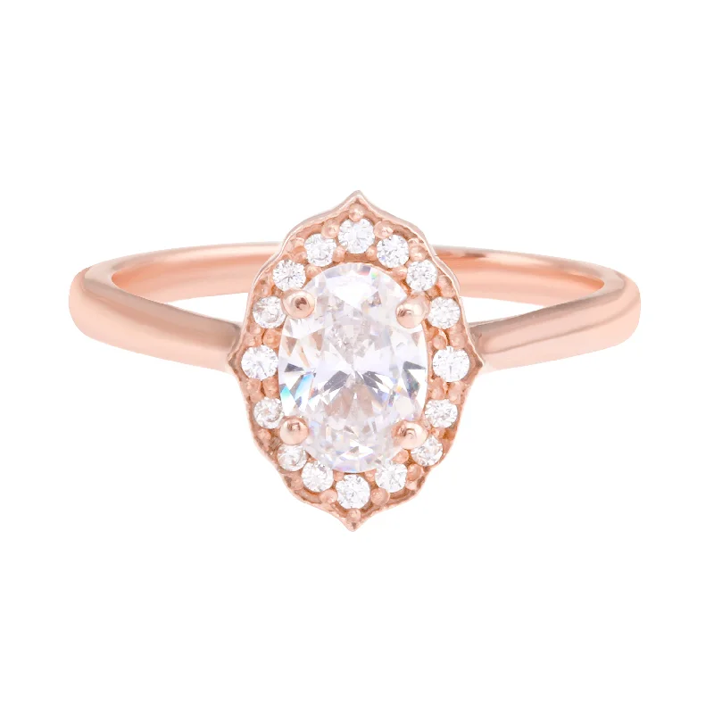 Oval Diamond and Scalloped Halo Engagement Ring