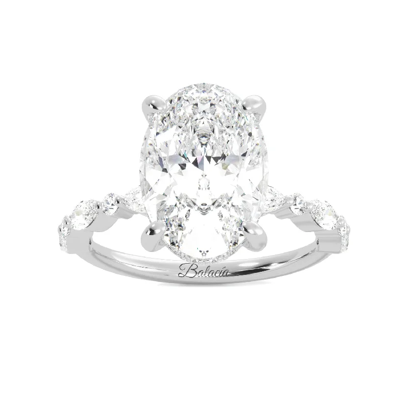 Oval Shaped Diamond Pavé Hidden Halo Engagement Ring