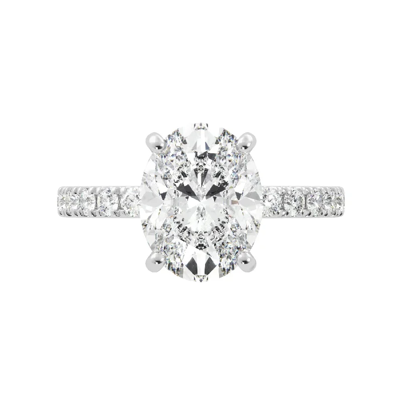 Oval Shaped Diamond Sleek Pavé Hidden Halo Engagement Ring