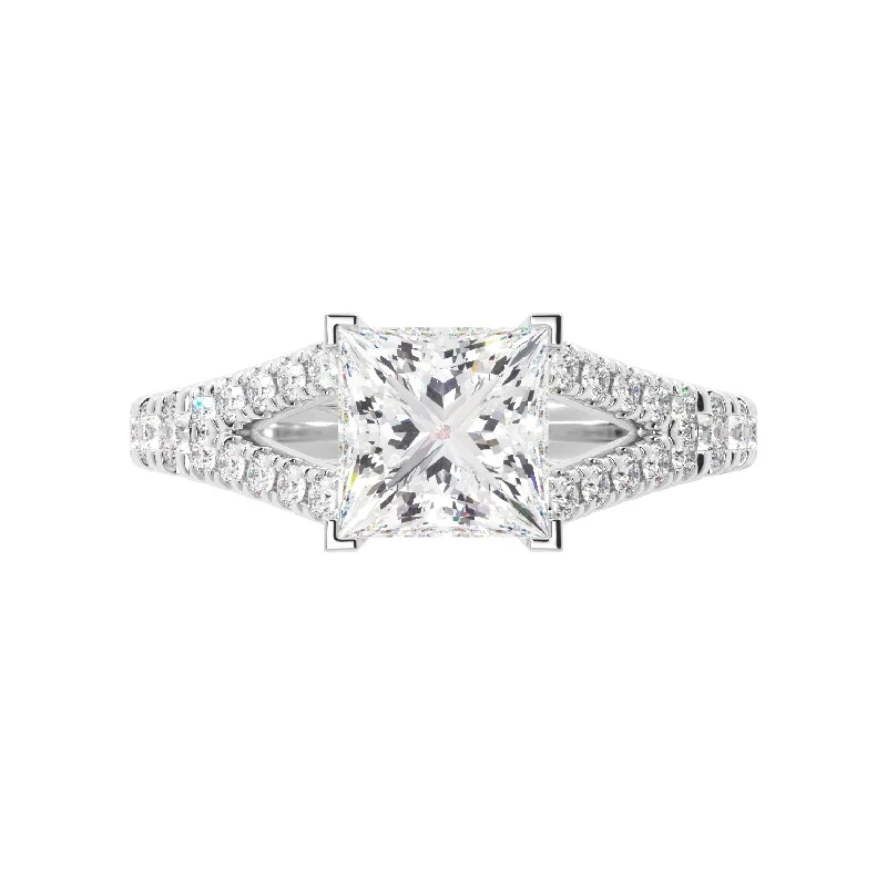 Princess Cut Engagement Ring Diamond Accented Band