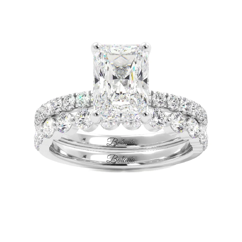 Radiant Cut Diamond Dual Pave Band Engagement Ring