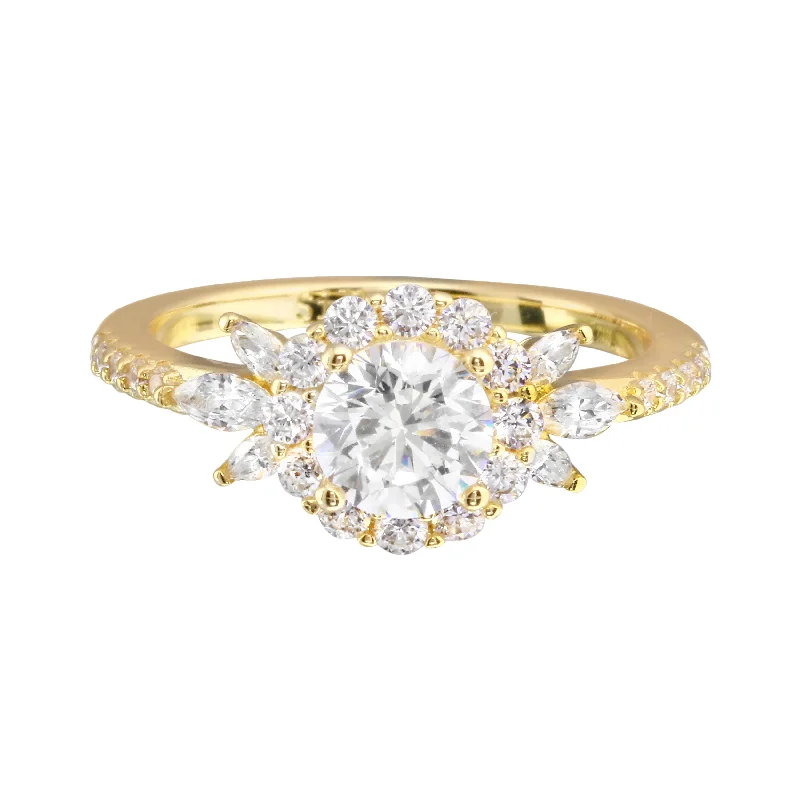 Round Diamond and Floral Halo Engagement Ring