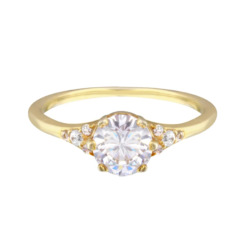 Round Diamond and Tiny Pavé Side Stones Engagement Ring