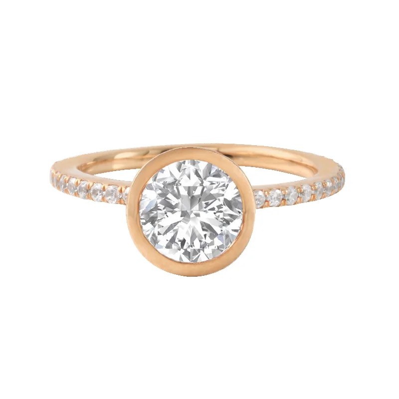 Round Diamond Bezel Pavé Band Engagement Ring