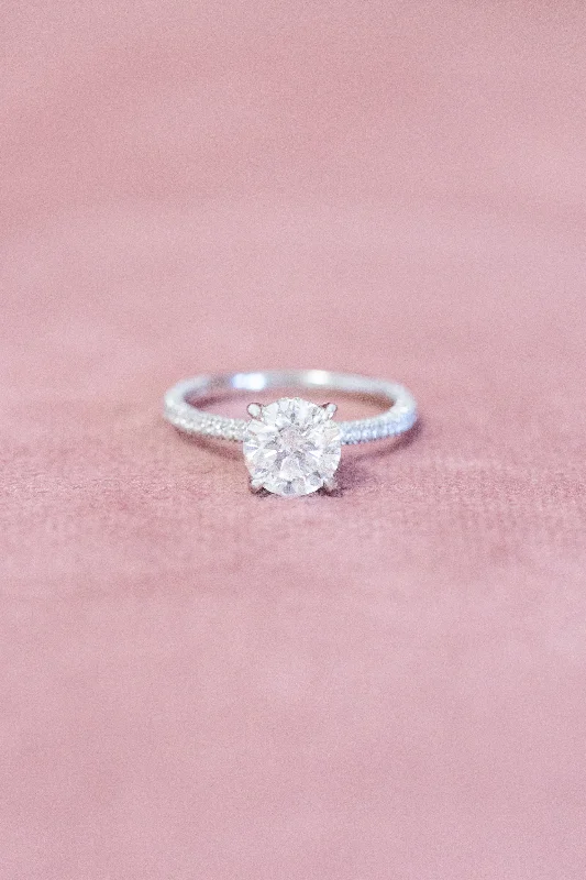 Round Moissanite Engagement Ring Pave Band