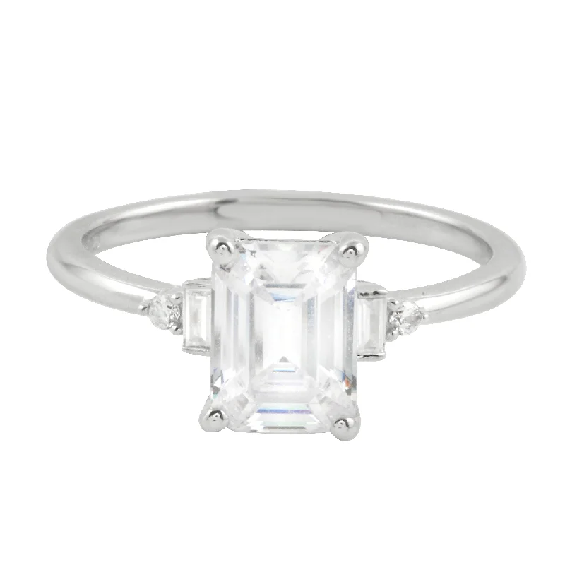 Emerald Cut and Baguette Diamond Engagement Ring