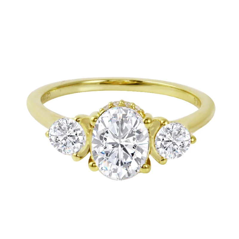 Trio Oval and Round Diamond Engagement Ring