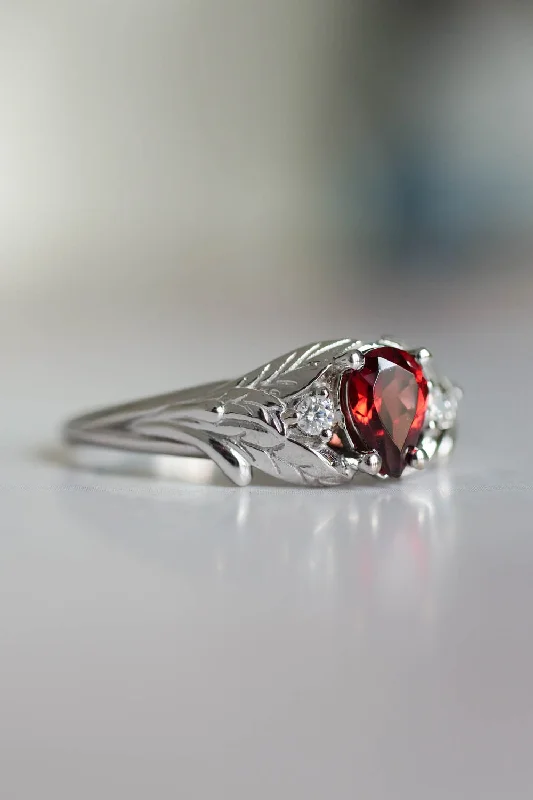 Garnet ring with diamonds for engagement / Wisteria