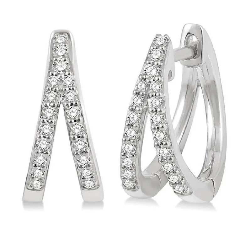 10K White Gold Split Huggie Diamond Earring