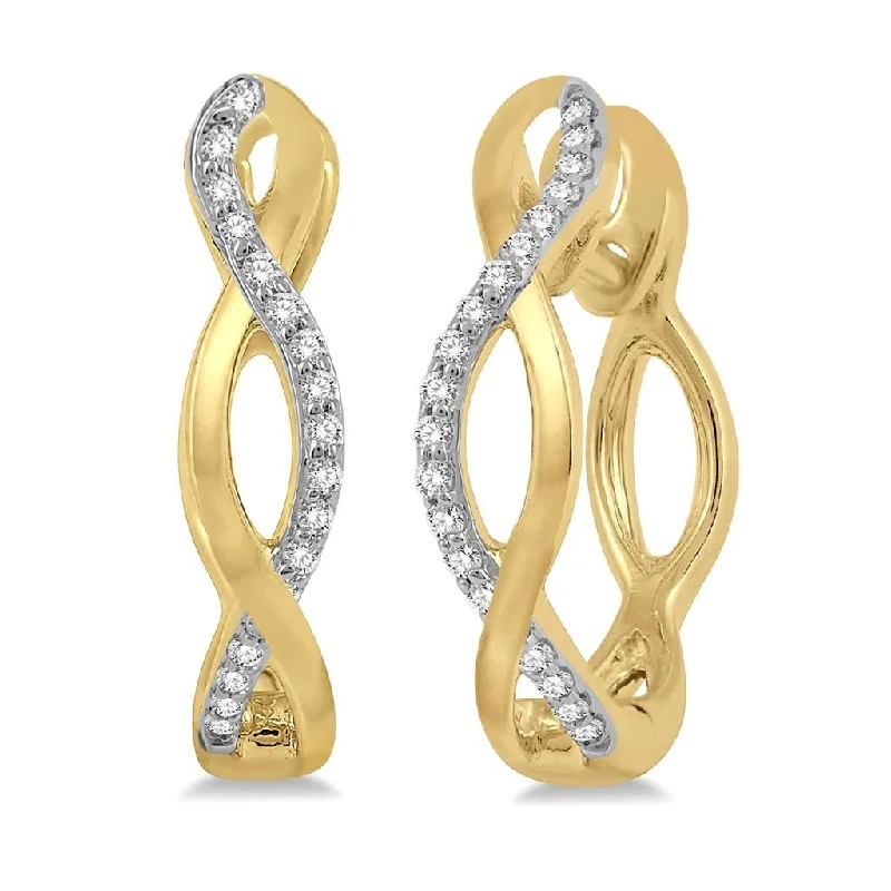 10K Yellow Gold Diamond Twist Hoop Earrings