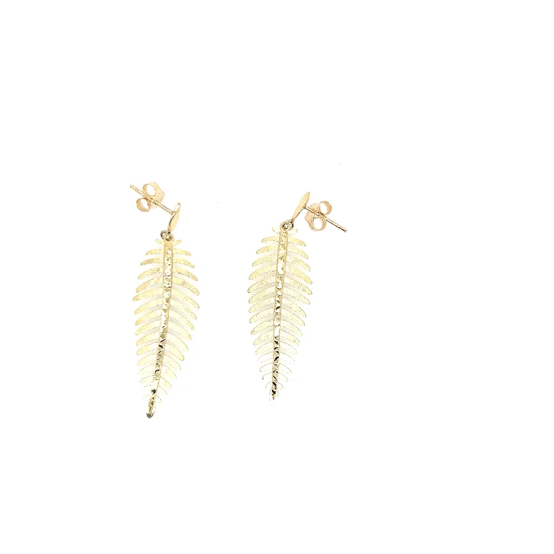 14K Yellow Gold Feather Earrings