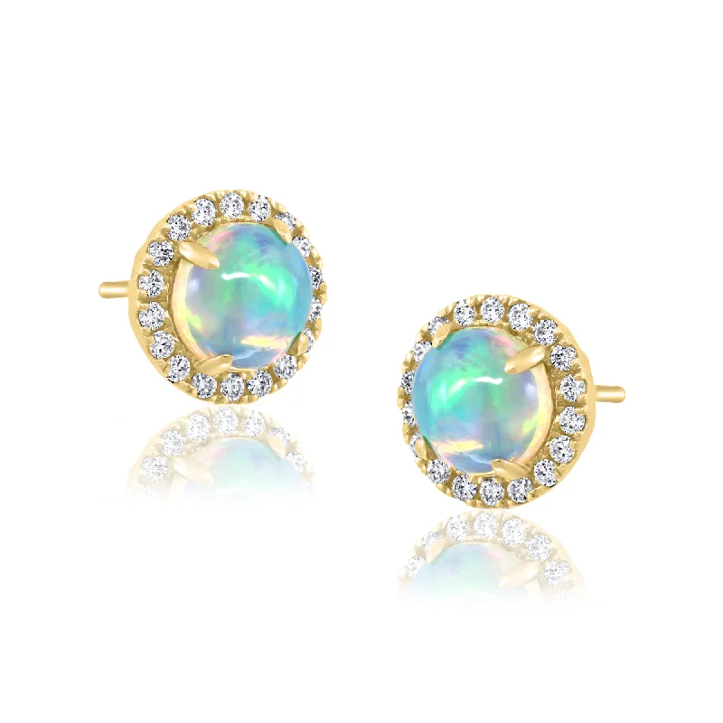 14K Yellow Gold Opal and Diamond Earrings