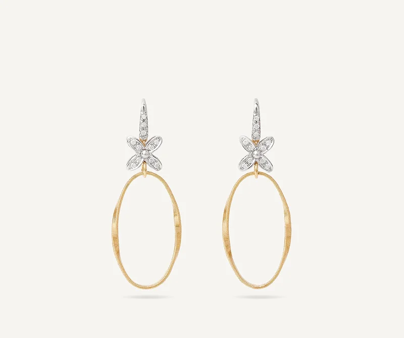 18K Yellow Gold and Diamond French Hook Earrings with Floral Diamonds