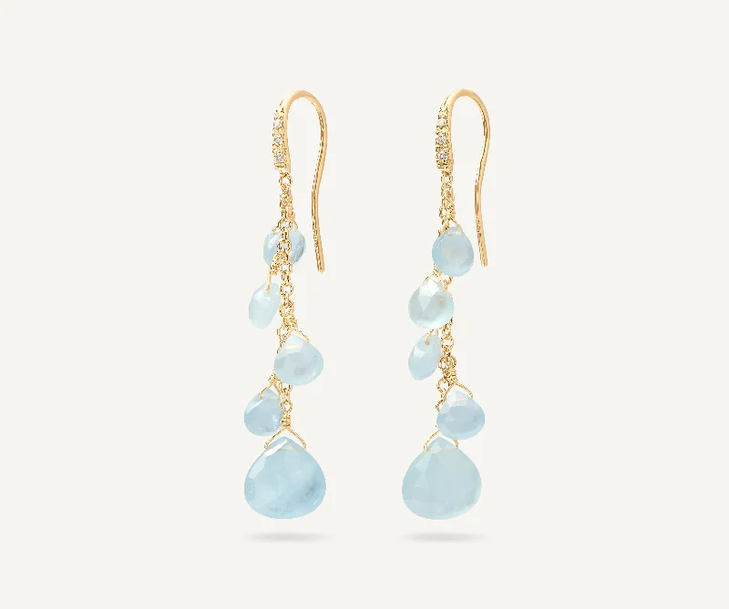 18K Yellow Gold Aquamarine Earrings With Diamonds