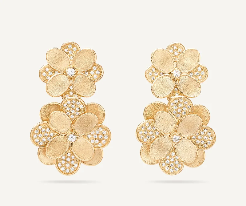 18K Yellow Gold Flower Statement Earrings with Diamonds