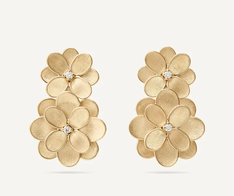 18K Yellow Gold Flower Statement Earrings with Diamonds