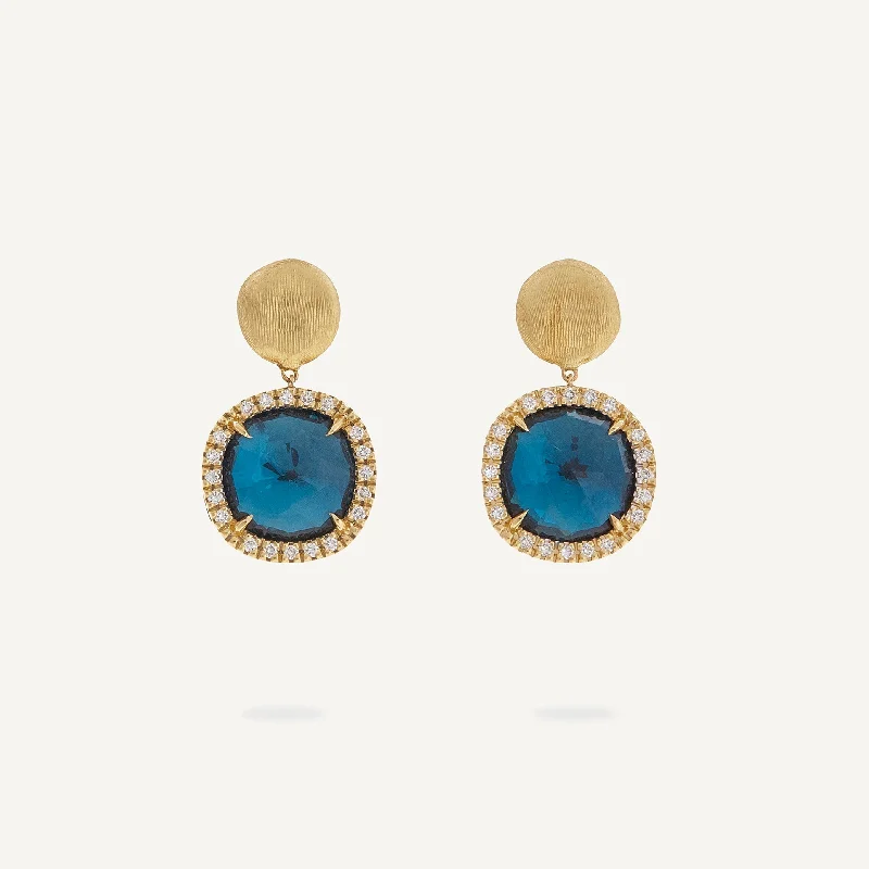 18K Yellow Gold London Blue Topaz & Diamond Earrings